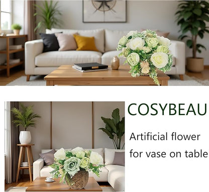 Artificial Flowers Fake Roses, Faux Plant with Stems for DIY Wedding Bouquets Bridal Shower Centerpieces Arrangements Party Tables Decorations (24, Mix Shades of Light Green)
