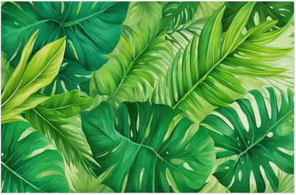 Green Summer Palm Leaf Placemats Set of 6 PVC Vinyl Non Slip Table Mats Waterproof Heat Resistant Place Mats Washable Wipeable Dining Table Mat for Kitchen Party Indoor Outdoor Decorative