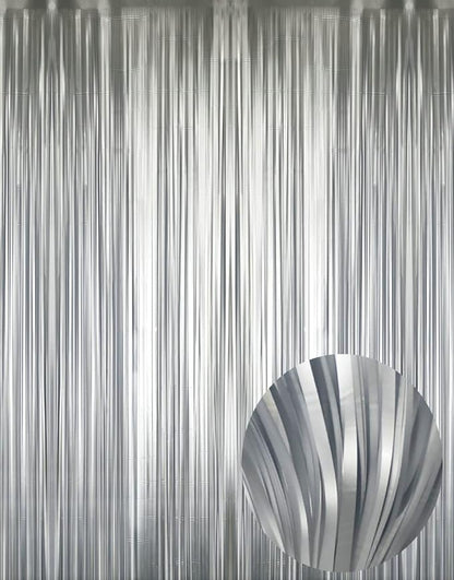 GOER 3.2 ft x 8.2 ft Metallic Tinsel Foil Fringe Curtains Party Photo Backdrop Party Streamers for Birthday,Graduation,New Year Eve Decorations Wedding Decor (1 Pack,Matte Silver,Thick Material)