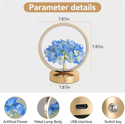 Birthday Gifts for Women Mom,Hydrangeas Flower Touch Lamp,Rechargeable Cordless 3 Way Dimmable Small Night Light for Bedroom,Living Room,Office Home Decor Thank You Gifts for Festival-Blue