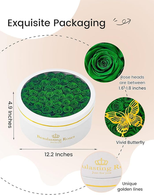 Preserved Roses Forever Flowers Real Roses in a Box Mother's Day Birthday Flowers for Her Mom Women Wife Valentine's Day, Green, 47 Piece