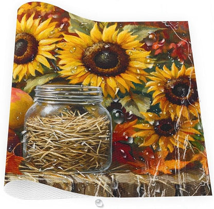 Autumn Apple Flower Sunflower Placemats Set of 6 PVC Vinyl Non Slip Table Mats Heat Resistant Place Mats Washable Wipeable Dining Table Mat for Kitchen Decor Party Indoor Outdoor Decorative Gift