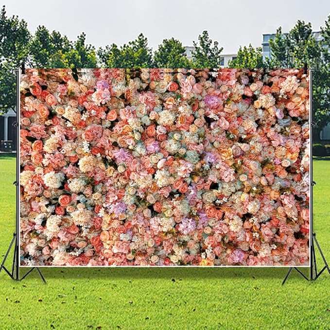 Leowefowa Floral Wall Photography Backdrop 6x4ft Colorful Rose Flower Romantic Wedding Background for Lover Spring Pink White Rose Petal Engagement Party Banner Decor Photo Supplies Prop