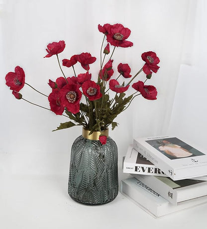 IPOPU Red Poppy Flowers 6pcs Artificial Poppies Faux Vintage Silk Flower Arrangements for Wedding Centerpieces, Home Table, Bridal Shower Party Decorations