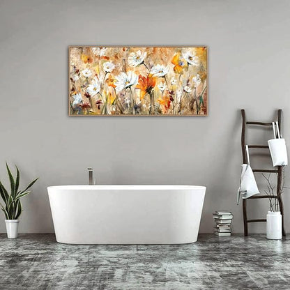 Framed Wall Art Wildflowers Canvas Wall Pictures Abstract Daisy Flowers Canvas Prints Orange Yellow Floral Landscape Painting Artwork for Living Room Bedroom Kitchen Home Office Decor 24"x 48"