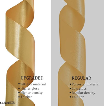 LaRibbons Gold Satin Ribbon 3/8 Inch 50 Yards Thin Luxury Double Faced Pale Gold Silk Ribbon for Flower Bouquet Crafts Gift Wrapping Wedding Christmas Decoration