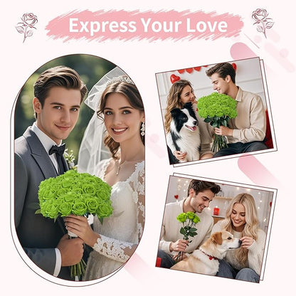 52 PCS Green Roses Artificial Flowers,Fake Green Roses Bouquet,Greens Artificial Silk Rose with Stems for Wedding Flowers Decoration, Valentines Day, Bridal Bouquet Rose,Wedding Decoration