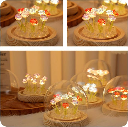 Light Up Rose in Glass Dome With Gift Box - Valentine's Day, Birthday, Mother's Day Gift for Her, Women, Girlfriend, Wife - Rose Flower Lamp Night Light for Bedroom Decor, Battery-Powered