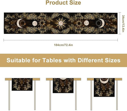 Boho Floral Table Runner, Spring Gothic Moon Phase Wildflower Mystical Witchy Farmhouse Coffee Table Center Decor for Home Kitchen Dining Patio Holiday Party Table Decorations 13x72 inches