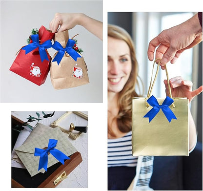 50 Counts Royal Blue Twist Tie Bows 3.1" Pre-Tied Satin Ribbon Bow Decor Mini Twist Tie Bows for Gift Wrapping Treat Bags Cake Bridal Baby Shower Birthday Party Favors Wedding Decorations