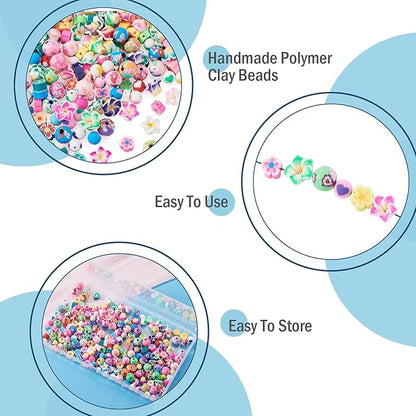 FASHEWELRY 200Pcs Flower Handmade Polymer Clay Beads Bulk Assorted Bracelet Making kit Flower Beads Floral Bead Charms for Bracelets Necklaces DIY Jewelry Making Crafts