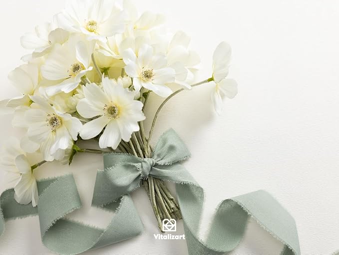 Vitalizart Green Ribbon 1-1/2" x 15 Yd 100% Cotton Handmade Frayed Fringe Fabric Ribbons for Gift Wrapping Wedding Invites Bridal Shower Bouquets Christmas Decorations