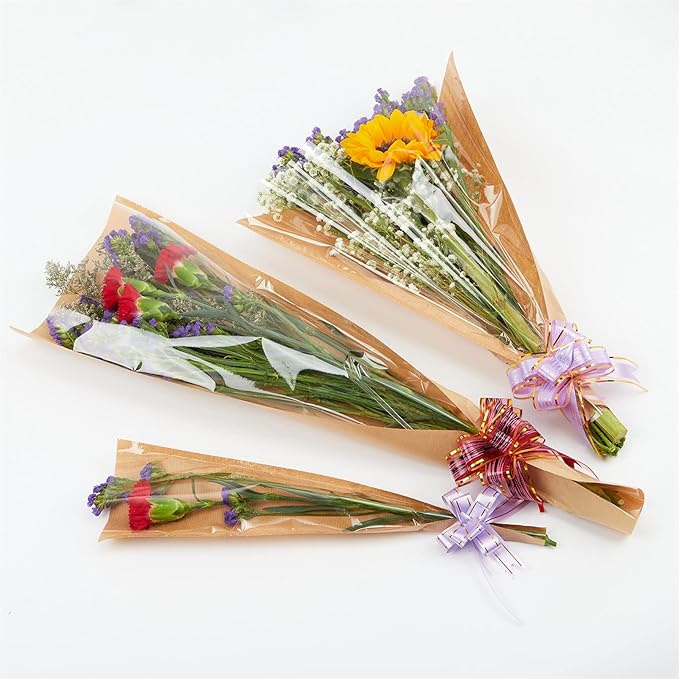 Flower Bouquet Sleeve Flower Wrapping Plastic Paper Floral Arrangement Supplies Wrap Bags 50pcs L-Original