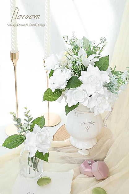 Floroom Artificial Gardenia Flowers 2.7" 25pcs Real Looking White Foam Fake Flowers with Stems for DIY Wedding Bouquets Bridal Shower Centerpieces Floral Arrangements Party Tables Home Decorations