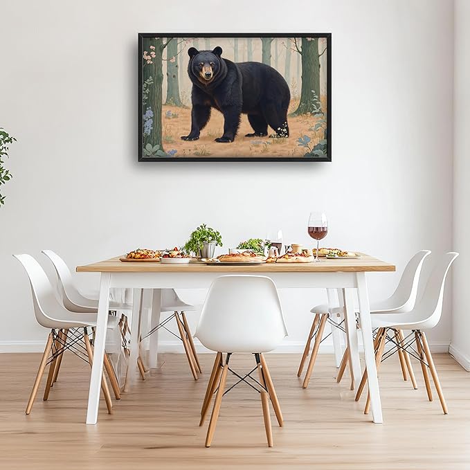 Framed Large Pictures Wall Art for Living Room, Forest Bear Oversized Wall Decor Cabin Animal Canvas Print Painting Extra Large Framed Artwork for Bedroom Office 36"x24"