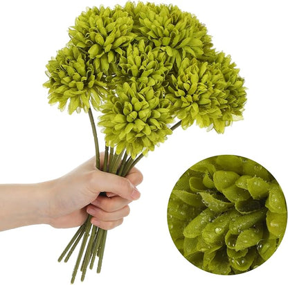 12 Pcs Artificial Chrysanthemums Flowers, Fake Silk Ball Flowers Mums Bouquets Arrangements Green Silk Flower for St Patricks Day Wedding Home Decor Table Centerpiece