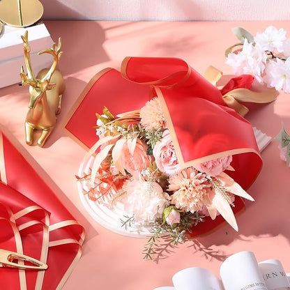 Yahenda 420 Sheet Flower Wrapping Papers Flower Bouquet Paper with Gold Edge Korean Style Bouquet Wrapping for Floral Supplies Wedding Anniversary DIY Gifts, 23 x 23 Inch(Red)