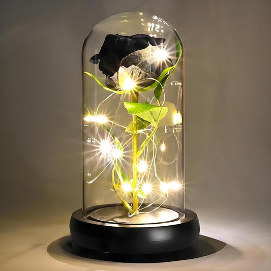 QUELIEN Black Roses in Glass Dome,Eternal Rose Gift for Women,Lasts Forever Home Decor,Mother's Day Christmas