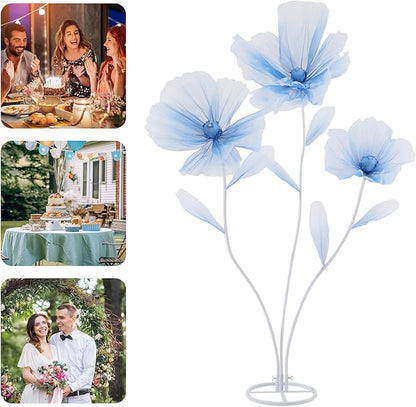 Giant Flowers for Decoration, Wedding Reception Essential, Large Artificial Silk Flower Set, 3-Head Giant Fake Flowers with Standing Stems and Base, 5.6ft Tall for Wedding & Home Decor (Blue)