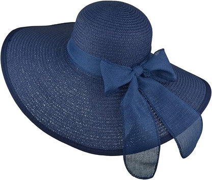 DRESHOW Beach Hats for Women Big Straw Wide Brim Summer Hat Floppy Foldable Roll up Cap Sun Hat UPF 50+