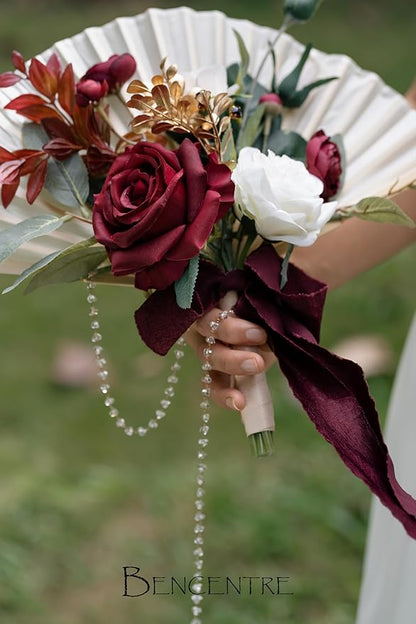 Burgundy Wedding Bouquet,Bridesmaid Bouquet for Wedding Ceremony Anniversary, Party and French Rustic Vintage Wedding,Artificial Flowers
