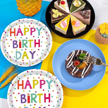 40 Pcs Birthday Plates & Napkins Party Supplies, Disposable Happy Birthday Dots Design Tableware Set for 20 Guests