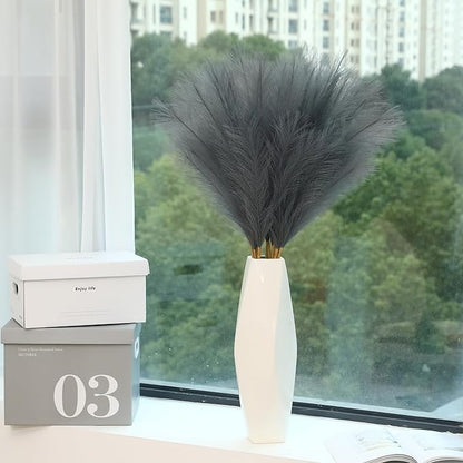 9 Stems Grey Pampas Grass - 38 Inch Tall Faux Pompous Grass Bulk, Large Artificial Pompas Floral for Vase Filler, Wedding Flower Arrangement and Home Decor (Grey)