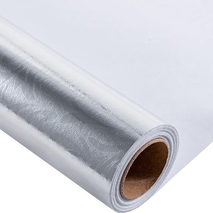 LeZakaa 3D Embossed Floral Foil Gift Wrapping Paper, Vintage Flower Metallic Foil for Birthday Christmas Party Holiday Gift Wrap, for DIY Crafts Scrapbook, Large Roll 30 inch x 32.8 Ft(Silver)