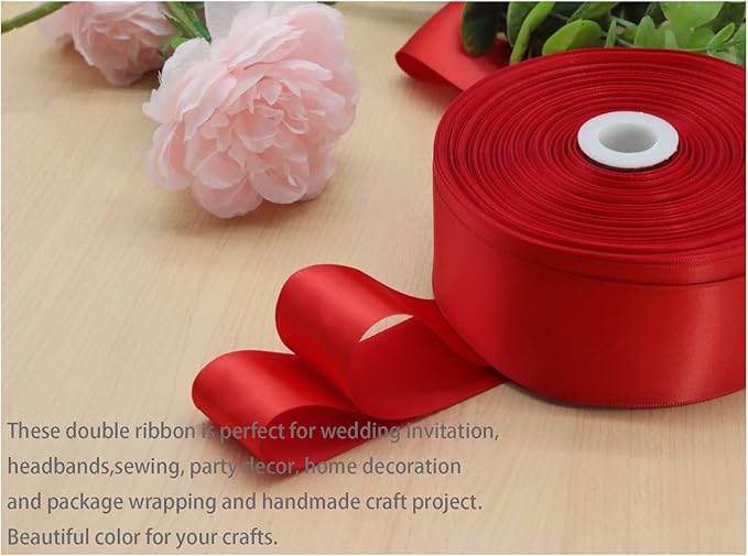 Red Double Faced Satin Ribbons 1-1/2 inch Flower Boutique Gift Wrapping Ribbon 1.5inch 50yards Fabric Silk Bow Ribbon for Valentine's Day & Mother's Day DIY Crafts Hair Headband-Sewing-Binding-Bow