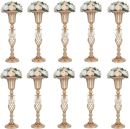 Pack of 10 Wedding Floral Crystal Flower Centerpiece Vases for Reception Centerpieces Party Event, 23.2 inches Versatile Flower Arrangement & Candle Holder Stand