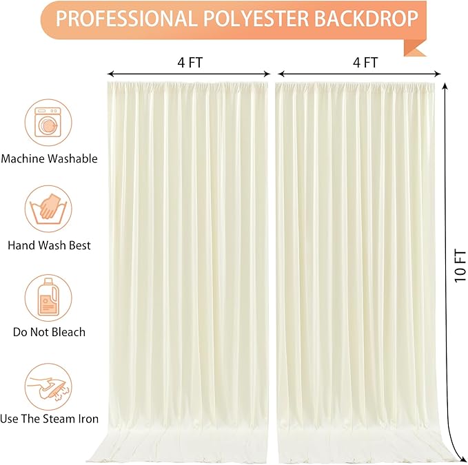 Ivory Backdrop Curtain 2 Panels-Wrinkle-Free Beige Curtains Polyester Photography Drapes for Wedding Party Baby Shower Photo Background Decorations- 8 X10FT (Ivory)
