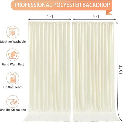 Ivory Backdrop Curtain 2 Panels-Wrinkle-Free Beige Curtains Polyester Photography Drapes for Wedding Party Baby Shower Photo Background Decorations- 8 X10FT (Ivory)