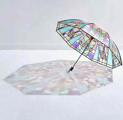 transparent vintage parasol umbrella, cute automatic folding umbrella totes umbrellas automatic open and close collapsible rain for women, compact eezy unique aesthetic for girl