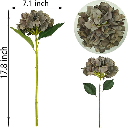 Coffee Hydrangea Artificial Flowers,10 Pcs Faux Coffee Hydrangea Flowers,Artificial Hydrangeas Flowers with Stems,Fake Hydrangeas,Silk Hydrangeas Flowers with Stems for Home Decor