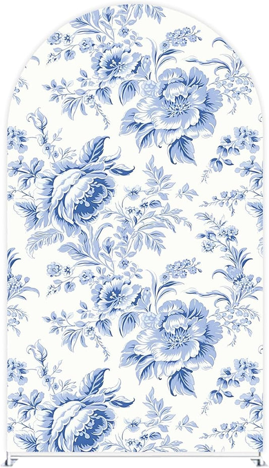 Blue Toile Arch Backdrop Vintage Floral French Toile Style Backdrop Elegant Blue and White Botanical for Wedding Baby Shower Classic European Party Decor Photography Background (G4224,6FT)