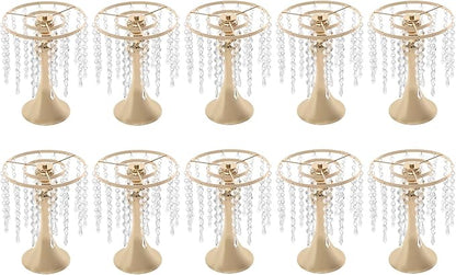 10 Pcs Glam Crystal Flower Stands, Wedding Reception Decorations with Sparkling Crystal Beads Table Center Display Flower Arrangement Flower Stand Metal Vase for Event Decor (Gold, Height:10.23in)