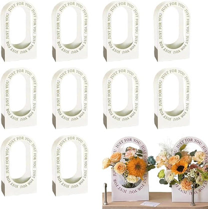QCdeSoulBLV 10PCS Flower Boxes for Arrangements 8.7x4.7x15 Inch Handheld Hollow Minimalist Packaging Flower Bags for Wedding Decoration Gifts Birthday Party