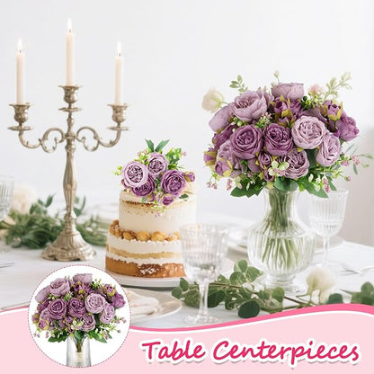 Olgaa 12 Bundles Peonies Artificial Flowers Artificial Peonies Silk Flowers Bulk Fake Peony Bouquet for Bridal Shower Decorations Wedding Table Centerpiece (Purple)