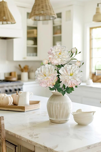 3Pcs White Peonies Artificial Flowers 27.5" Fake Flower Silk Flowers with Long Stem Floral Arrangements Bouquets Faux Peony Flowers for DIY Wedding Party Centerpieces Decor Home Office Decoration