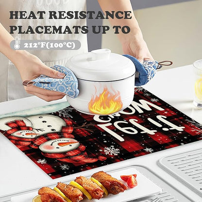 Christmas Snowman Placemats Set of 4 Let It Snow Table Mats Linen Place Mats for Dining Kitchen Country Camp Farmhouse Decor 12x18 Inch