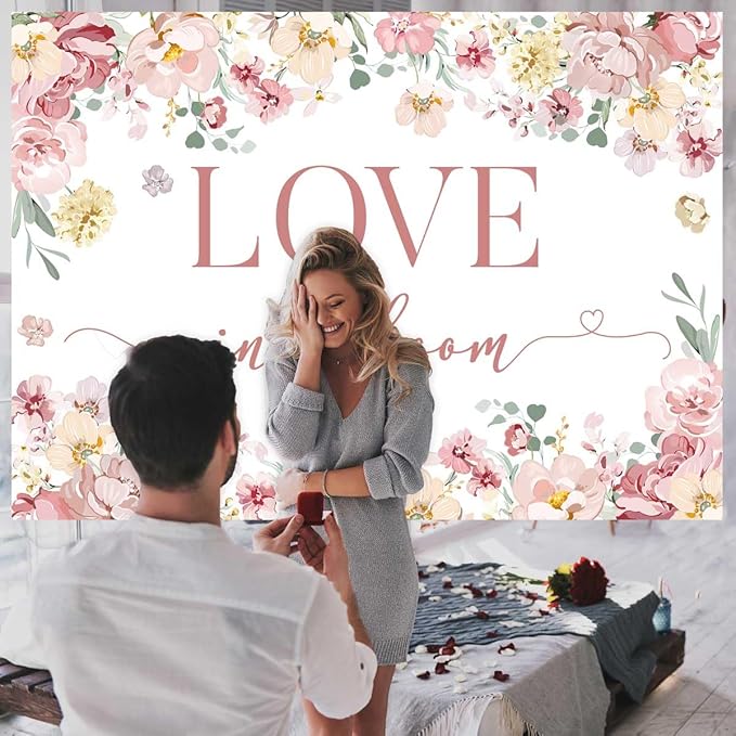 Sensfun Love in Bloom Bridal Shower Decorations Backdrop Rose Pink Wildflower Wedding Shower Background Boho Floral Engagement Banner Wedding Bachelorette Party Decorations Supplies 6x4ft