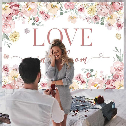 Sensfun Love in Bloom Bridal Shower Decorations Backdrop Rose Pink Wildflower Wedding Shower Background Boho Floral Engagement Banner Wedding Bachelorette Party Decorations Supplies 6x4ft