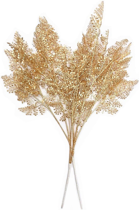 Fake Plants for Christmas Decor, PASYOU Artificial Gold Flowers Plastic Grass Shrubs Leaves Indoor Outdoor Home Garden Party Hotel Verandah Wedding Event Faux DIY Decoration - 30 Inch Golden 2 Bunches