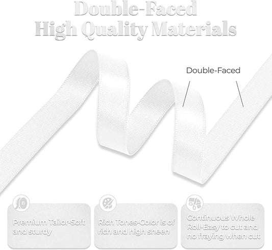 White Satin Ribbon, Double Faced 1/2 Inch X 25 Yards White Ribbon, Premium Satin Ribbon for Gift Wrapping, Crafts, Hair Bow Making, Sewing, Flower Bouquet, Wedding Party Decor
