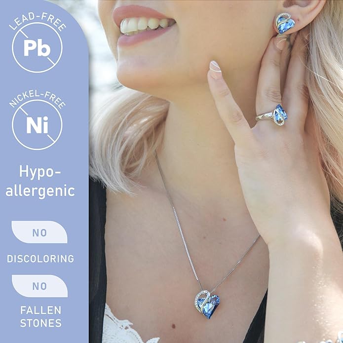 Leafael Necklaces for Women, Infinity Love Birthstone Heart Crystal Pendant, Birthday Jewelry Gifts for Her, Mom, and Wife, Silver Plated, 18 plus 2 inch Adjustable Chain