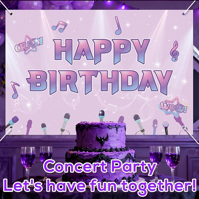 Happy Birthday Backdrop, 180x120cm/70.87x47.24in Music Theme Birthday Background Cartoon Magical Party Favors Toys Supplies Gifts for Video Shooting Classroom Decor Decorations Photo Studio