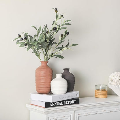 Ceramic Vase Set of 3 Decorative Vase for Home Decor Modern Farmhouse Decor Pottery Neutral Vases for Living Room Bathroom Table Mantel Fireplace Entryway Shelf (02-Brown)