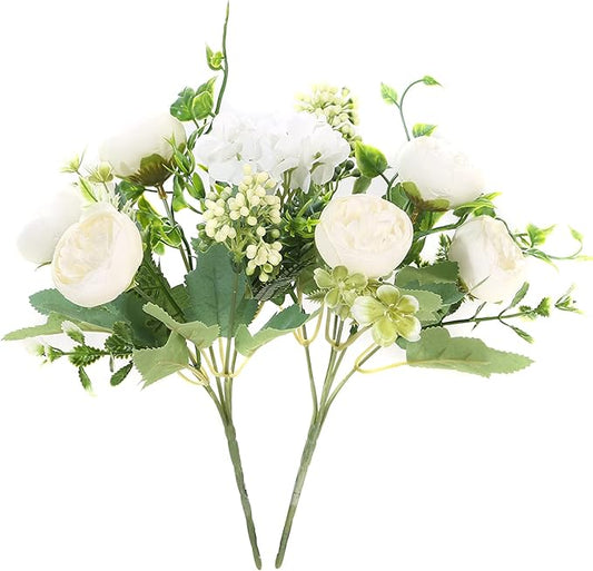 Artificial Flowers Fake Peony Silk Mini Plastic Bridal Flowers for DIY Wedding Bouquets Home Decorations 2 Packs(Cream)
