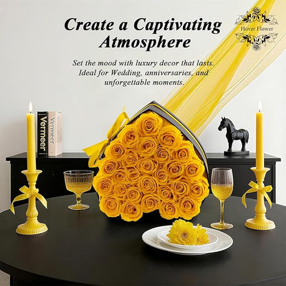27 Forver Preserved Flowers in a Heart Box, Flowers for Her,Eternal Roses Flowers for Delivery Prime, Flowers Birthday Gifts for Women Mom Grandma Wife - Yellow