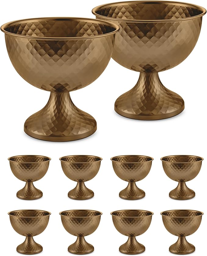 10 Pcs Distressed Gold Metal Compote Bowl Centerpieces for Tables,Urn Vases for Vintage Wedding Centerpieces,Elegant Compote Vases,Pedistal Vase for Christmas Anniversary Party (Wine Copper)